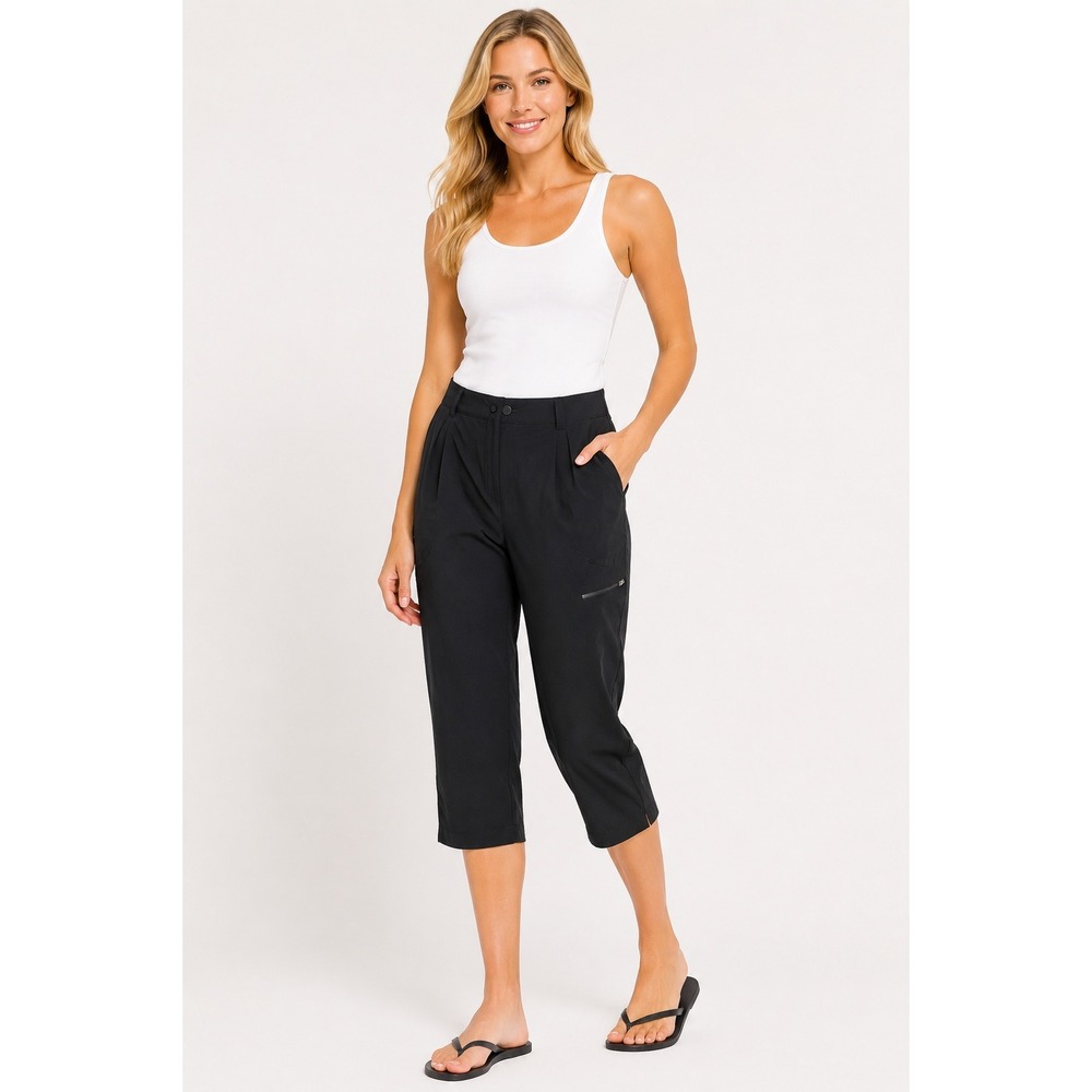 L.L.Bean Capri Pants Womens 26W Black High Rise Cotton Zip Pocket‎ Casual Crop